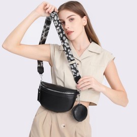 NIYUTA Bum Bag Women's Leather Crossbody Bag Women's Shoulder Bag Women's Wide Strap Purse Shoulder Bags Fashion Waist Bags Small Modern Wide Shoulder Strap Black, black, NIYUTA Bag