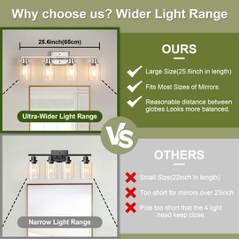 Unicozin Modern Bathroom Light Fixtures, 4 Light Vanity Lights Over Mirror, Gold Wall Lamp with Clear Glass for Living Room Cabinet Bedroom Porch Powder Room