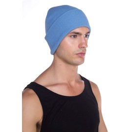 Beanie Men Women - Unisex Cuffed Plain Skull Knit Hat Cap, Sky