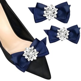 2 Pieces Wedding Bow Shoe Clips for Women, Rhinestone Bow Knot Shoe Charms Clips Crystal Ribbon Bow Shoe Buckles Cloth Detachable Shoe Accessories Shoes Jewelry Decoration for Prom Party High Heels