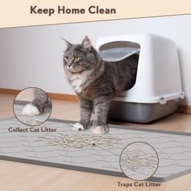 Garoopion Cat Mat for Litter Box, Large 34" X 22" Cat Litter Mat, Waterproof Silicone Pad for Floor, Gray