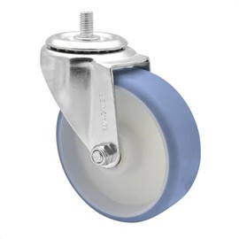 WAGNER Soft swivel castor, diameter 100 mm, height 100 mm, galvanised steel, blue/white, plate with thread M10 x 17, load capacity 80 kg, 04021001