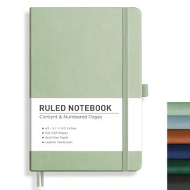 RETTACY Notebook Lined A5, Journal Diary with 192 Numbered Pages, 100 gsm Notebooks, Inner Pocket, Hardcover Book for Office, School, Work, Women, Men, 14.8 x 21 cm - Light Green