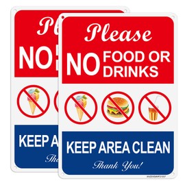 No Food or Drink Sign, Keep Area Clean Sign, 2Pack No Food or Drinks Allowed Signs, 10"x7" Rust Free Reflective Aluminum, Fade/Weather Resistant, UV Protected, Indoor/Outdoor Use, Easy to Mount