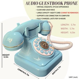 FiayaCom Audio Guest Book Wedding Phone, Record Customized Audio Messages, Preserve Your Special Occasions, Ideal for a Variety of Memorable Party Occasions（Art Deco, Blue-Green）