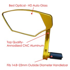Hafny 2024 NEW Motorcycle Bar End Mirror, CNC Alloy Aluminum Anodized Rearview Mirror, Convex Glass Lens, Wide Range Fitting, Scooter Mirrors, Snowmobile, HF-M702S-FS002 (Gold (Left Side))