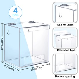 Kathfly 4 Pcs Acrylic Dispenser Wall Mount 6.9 x 6.7 x 5 Inch Beard Net Hair Net Holder Clear Acrylic Holder for Shoe Cover Glove