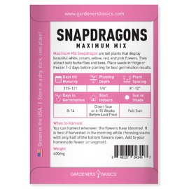 Gardeners Basics, Snapdragon Seeds for Planting (Maximum Mix Snap Dragon) Annual Flower Heirloom, Non-GMO Variety- 400mg Seeds Great for Summer Seeds for Gardening Flowers Gardens
