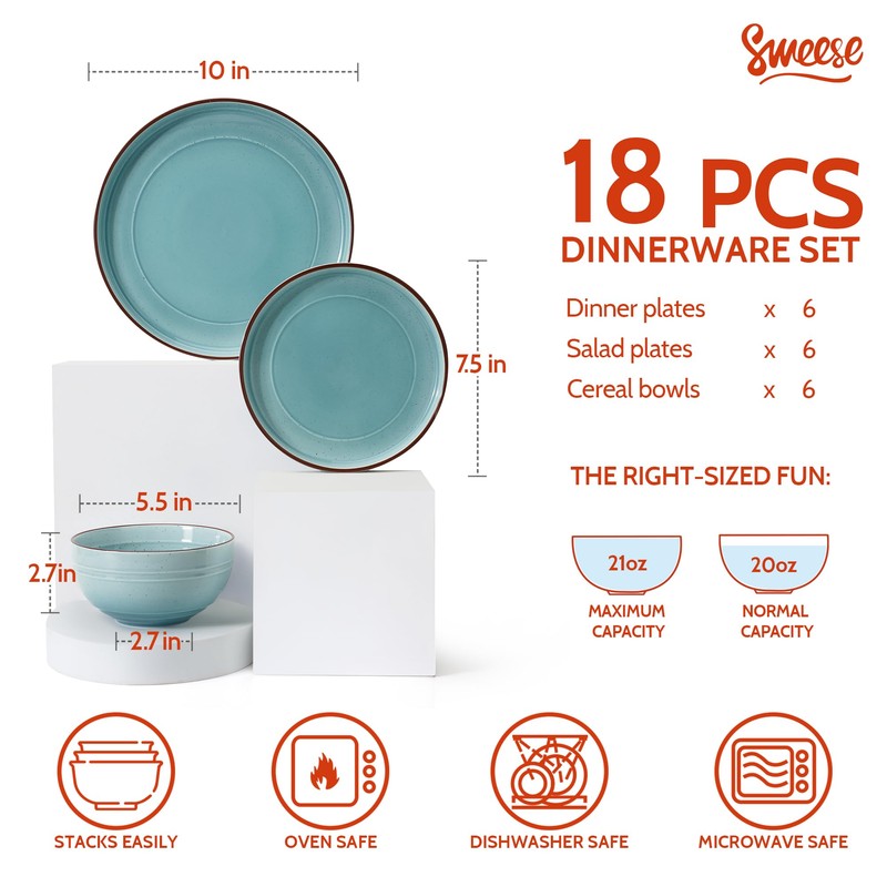 Sweese Plates and Bowls Sets, Porcelain Dinnerware Sets for 6,