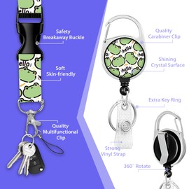 Hello Frogs ID Badge Holder with Lanyard,Cute Green Frog Lanyards for ID Badges,Retractable Badge Reel Heavy Duty,Vertical ID Card Protector Case for Women Teacher Office Gifts