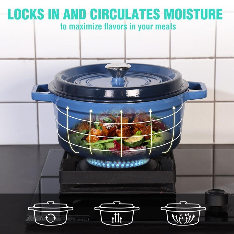 HAUSHOF 5.3QT Enameled Cast Iron Dutch Oven with Lid Non-Stick