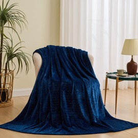KORBLISS Super Soft Flannel Throw Blanket 50x60 Inches, Premium Gold Glitter Stripes Silky Fleece Lightweight Bed Blanket All Season Use, Navy Blue, 50"x60"