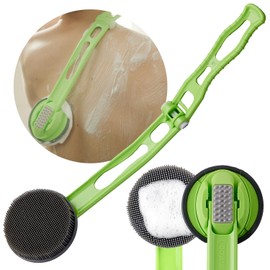 DOWMI シリコンボディスクラバー – 19インチ折りたたみ式ロングカーブハンドル 究極のリーチと快適性 – バックシャワースクラブブラシ – 衛生的で丈夫なソフトシリコンで敏感肌用