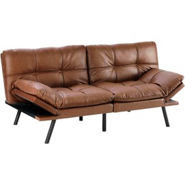 Sweetcrispy Futon Sofa Couch - Leather Futon Sofa Bed, Full Size Futon, Sofa Sleeper, Modern Convertible Lazy Futon for Living Room, Small Space, Apartment Office, Brown