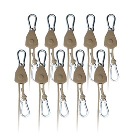 Keovoker 10Pack Retractable Ratchet Tie Down Straps, 13 Ft 1/8” Adjustable Rope Hanger, Heavy Duty Ratcheting Pulley System with 2 Carabiner Hook, for Tent, Hanging Plants, Grow Lights, Khaki