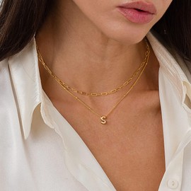 Turandoss Dainty Gold Initial Necklaces for Women Trendy - Tiny Gold Layered Letter S Initial Small Choker Necklaces for Women Trendy, Paperclip Chain Chunky Jewelry Gifts for Her
