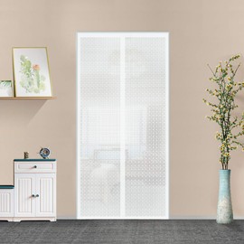 Insulated Curtain, Thermal Magnetic Self-Sealing EVA Screen Keep Cold Out, Auto Closer for Kitchen, Patio, Air Conditioner Room, Hands Free, Fits Doors up to 38" x 84", White