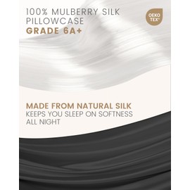 THXSILK Set of 2 100% Mulberry Silk Pillowcase for Hair and Skin, Both Sides 19 Momme Pure Natural Silk Pillowcases, Soft and Breathable Black Zipper Pillowcases, Queen Size 20"×30"