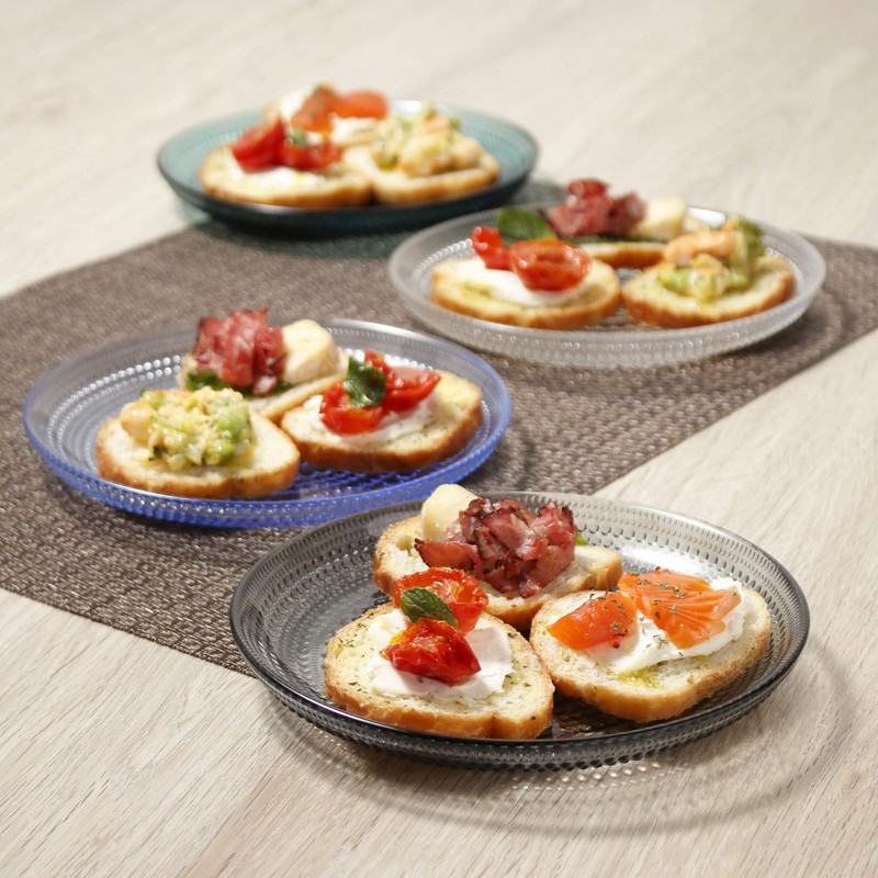 Iittala Kastehelmi Plates and Bowls, Glass, Grey, 17 x 17