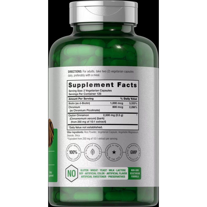 Horbäach Cinnamon Capsules 2500mg | 250 Count | with Chromium