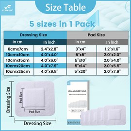 Island Dressing Bordered Gauze (Individual Pack of 25, 5 Sizes in 1 Pack),Non-Stick Pad in Center with Adhesive Border,Absorbent Medical Grade Dressing Gauze Pad for Wound Care and First Aid