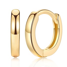 9ct Gold Hoop Earings for Womens - Small 10mm Hoop Earrings Sterling Silver Cartilage Sleeper Hoops, Girls Silver Earrings Set | Hypoallergenic Helix Tragus Jewellery Endless Huggie Hoops for Men