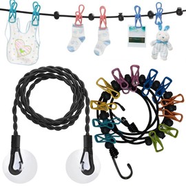 GegXcn 2-Pack Travel Washing Line, Portable Camping Clothesline, Windproof Lightweight Design, for Indoor Outdoor, Balcony, RV, Travel Accessories, with Clothes Clips, Hooks & Suction Cups