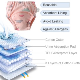 Orinery Unisex Training Underwear Cotton Toddler Boys Underpants Potty Training Panties Waterproof Girls Pee Panties 6-Pack (DX528-C, 1-2T)