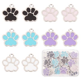 SUNNYCLUE 1 Box 50Pcs Paw Charms Bulk Paw Print Charm Enamel Dog Puppy Charms Cat Footprint Animal Black White Pink Paw Charms for Jewellery Making Charm DIY Necklace Earrings Bracelets Adult Craft