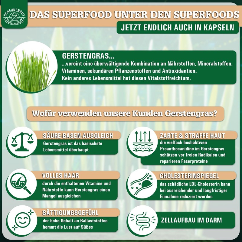 Barley Grass Capsules Organic 180 Pieces 3000 mg per Daily