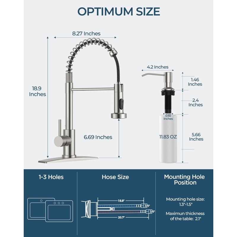 FORIOUS LED Kitchen Faucet with Soap Dispenser, Brushed Nickel Stainless