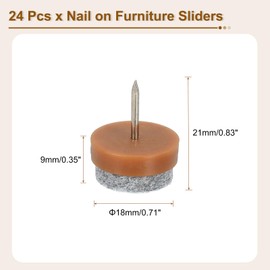 uxcell Nail-on Furniture Sliders, 24Pcs Nail-on Felt Pads Round Chair Table Feet Pads Chair Leg Floor Protectors for Hardwood Floors (Brown, 18mm/0.71")