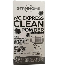 WC Express Clean Powder, polvo efervescente desincrustante con carbon activado para la limpieza del WC o baño, remueve cualquier tipo de Suciedad. Stanhome