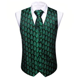Barry.Wang Men's Christmas Vest Tie Set Suit Holiday Business Dress Waistcoat V-Neck Party Snowflake Xmas Costumes