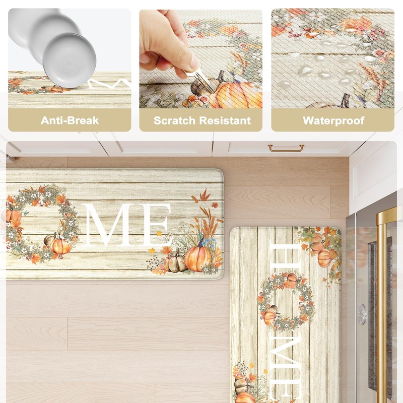 KIMODE Fall Kitchen Mat for Floor Anti Fatigue, Pumpkin Orange
