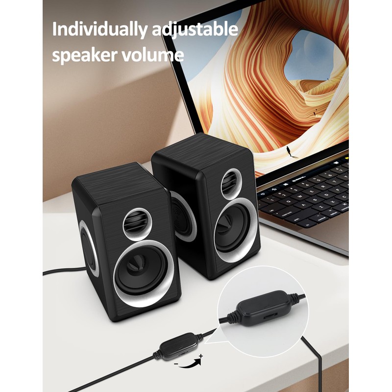 cinnkeyi Computer Speakers, 2.0 Speakers for PC or Laptop, 3.5mm