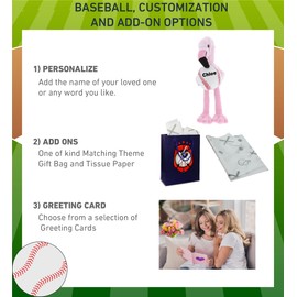 DolliBu Pink Flamingo Stuffed Animal with Baseball Plush - Soft Huggable Flamingo Adorable Playtime Plush Toy, Cute Zoo Animal Gift for Kids and Adults - 8 Inch