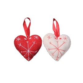 Valentine's Day White and Red Felt Hearts Ornaments Set of 2 for Crafts Christmas Tree Party Decor