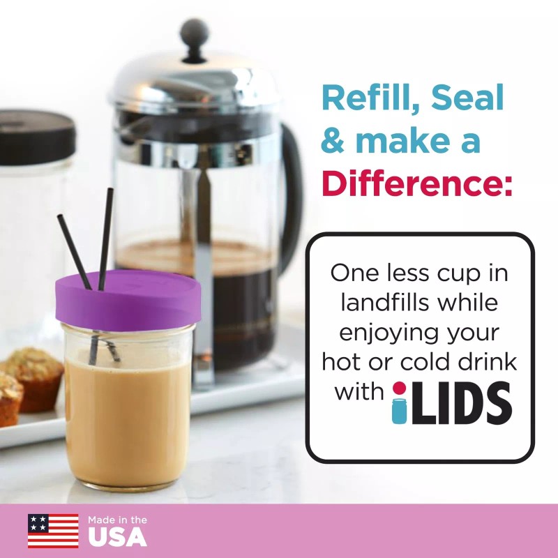 iLIDS Mason Jar Drink Lid, Wide Mouth, Mulberry, Pack of