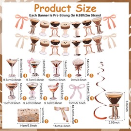 Haiabei 22Pack Espresso Martini Bow Party Hanging Swirl Decor A Tini Bit Older Birthday Decorations Tini Bar Party Ceiling Streamers for Martini Bow Themed Birthday Bachelorette Bridal Shower