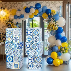6 Large Amalfi Coast Party Decorations Boxes  12 Inch Cardboard Box Capri Lemon Backdrop Bowl Decor Props for Birthday Shower Wedding Supplies - Style: Amalfi Coast