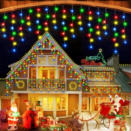 62ft 486LED Christmas Lights Outdoor Waterproof String Lights Plug in Curtain Lights with 8 Modes Timer Hanging Fairy Lights for Outdoor House Holiday Wedding Christmas Decorations(Multicolor)