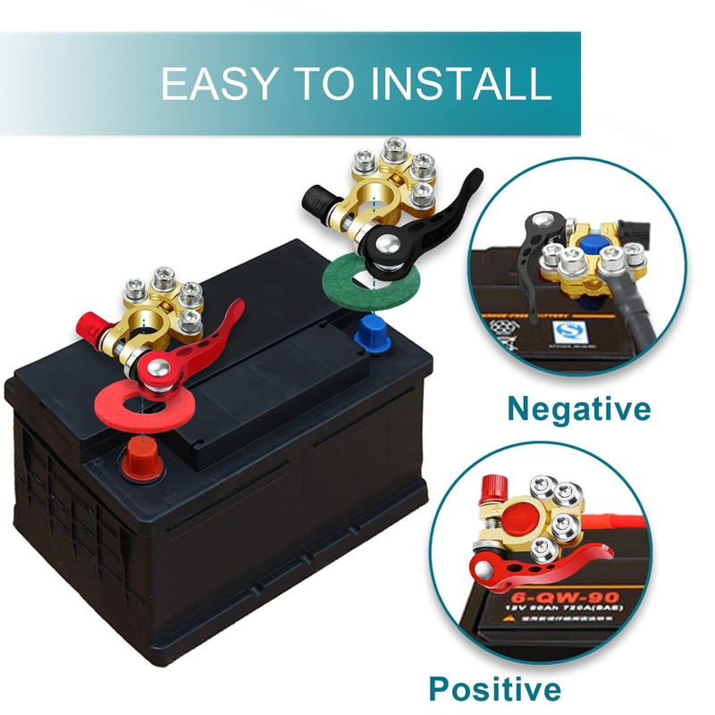2PCS Battery Terminal Connectors, 4 Way Quick Release Disconnect Battery