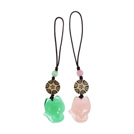 Hemobllo Cell Phone Chain Pendant- Little Fox Phone Strap Pendant, Agate Jade Hanging Pendant, Key Chain Phone Charm Bag Decoration, Creative Gift for Friends 2PCS (Green, Pink)
