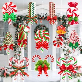 Barydat 12 Pcs Large Outdoor Christmas Ornaments 10'' to 13'' Candy Nutcracker Gift Boxes Yard Decorations Giant Xmas Elf Yard Sign Hanging Ornament for Tree Porch Lawn Outside Decor(Candy)