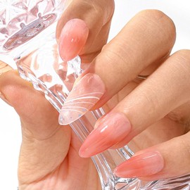 Sethaxy Handmade Nail Tip, Long Almond Tip, Gradient, Press On Nail, Magnet, Heart Pattern, False Nail, Rhinestones, 3D Nails, Hologram, Bow, Pearl, Faux-nail, Fashionable, Small Nails, Sequins, Self