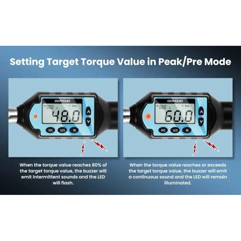 GOYOJO 3~100N.m. Digital Torque Wrench 1/2 inch Ratchet Head Adjustable