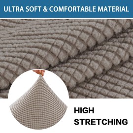 BellaHills Stretch Sofa Seat Cushion Cover Sofa Couch Cushion Furniture Protector Sofa Slipcover with Elastic Bottom Spandex Jacquard Fabric Small Checks(2 Piece Loveseat Cushion Covers,Taupe)
