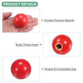 M METERXITY 4-Pack Threaded Ball Knobs, M12 Female Thread 40mm Dia. Thermoset Ball Knob for Lathe/Machine/Lawn Mowers, Round Phenolic Brass Insert Lever Handle [Red]