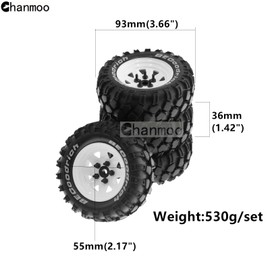 Chanmoo 1.9 RC Crawler Tires and Metal Beadlock Wheels Rims 12mm Drive Adaptors 1:10 Soft Mud Tyres for 1/10 Rock Crawler Car Traxxas TRX4 D90 TF2 Axial Redcat Gen8 SCX10 Tamiya CC01 4PCS (White)
